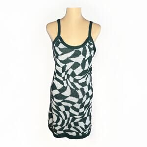 Stitch & Pine Women’s Lg Sweater Dress Green White Midi Knit Body-con Boho